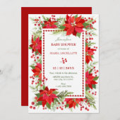 赤フローラベリークリスマスベビーシャワー 招待状 (正面/裏面)