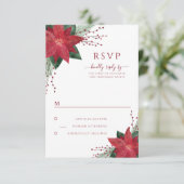 赤フローラポインセチアChristmas Wedding RSVPカード (スタンド正面)