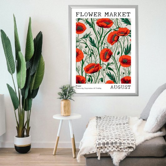 赤フローラポピー威厳がある誕生フラワーマーケット ポスター