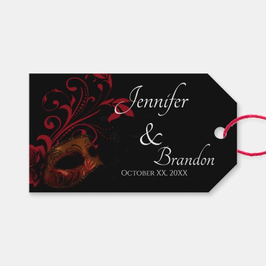 赤フローラマスク結婚式の引き出物 ギフトタグ (正面(横))