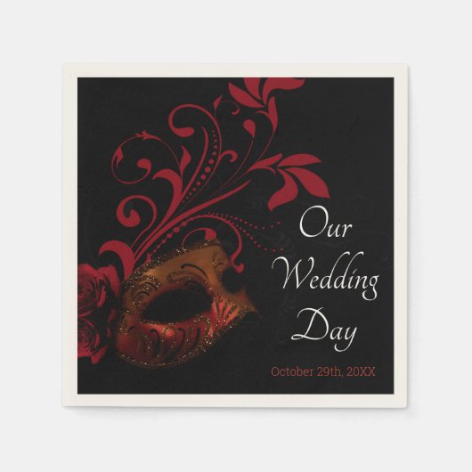 赤フローラマ結婚スク スタンダードカクテルナプキン (正面)