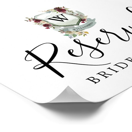 赤フローラモノグラム結婚クレストの予約記号 ポスター (角)