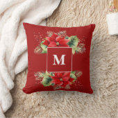 赤フローラモノグラム クッション (ブランケット)