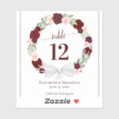 赤フローラリース結婚のテーブル番号ワインラベル シール (シート)