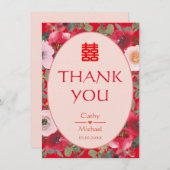 赤フローラリース赤中国の結婚花 サンキューカード (正面/裏面)