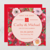 赤フローラリース赤中国の結婚花 セーブザデート (正面/裏面)