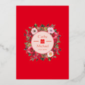 赤フローラリース赤中国の結婚花 箔招待状 (裏面)