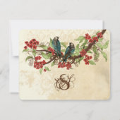 赤フローラヴィンテージの鳥が木に座結婚る 出欠カード (裏面)