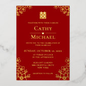 赤フローラ中国ののさくらんぼ 箔招待状 (正面)