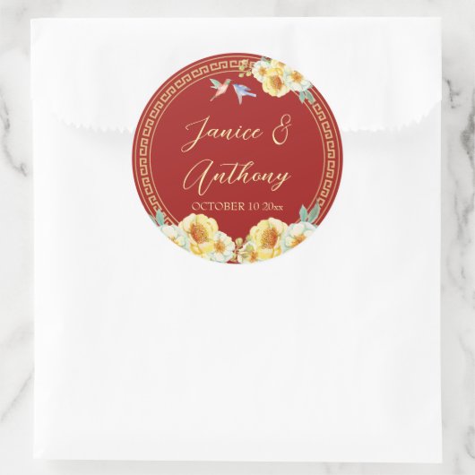 赤フローラ中国のの結婚鳥 ラウンドシール (バッグ)