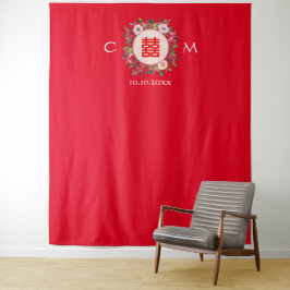 赤フローラ中国のリース結婚の背景 タペストリー