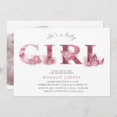 赤フローラ台本の赤ちゃんシャワーの招待状 (正面/裏面)