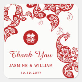 赤フローラ孔雀ダブルハピネスアジア結婚ズ スクエアシール