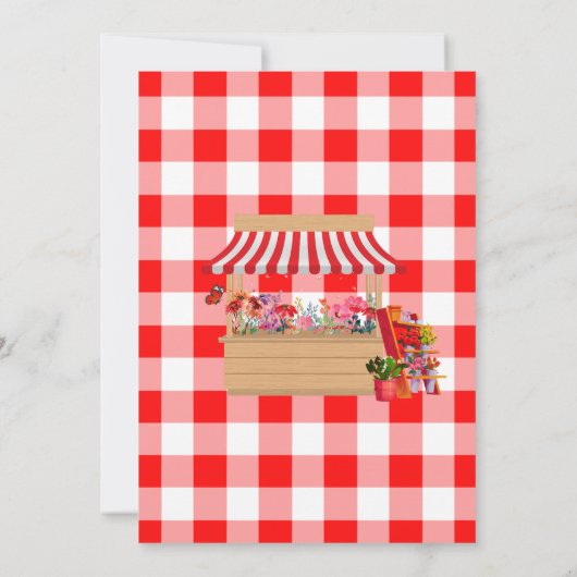 赤フローラ彼女は市場のブライダルシャワー 招待状 (裏面)