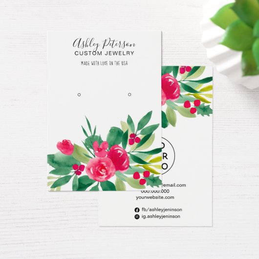 赤フローラ水彩ジュエリーイヤリング表示 (デスク)