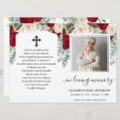 赤フローラ水彩写真葬式フルプログラム 招待状 (正面/裏面)