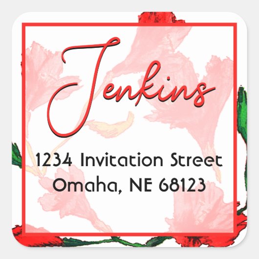 赤フローラ水結婚色 スクエアシール (正面)