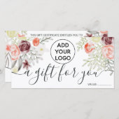 赤フローラ水色の素朴なロゴギフト券 (正面/裏面)