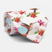 赤フローラ水色ハミングバードフラワーネックタイ ネクタイ (ロール)