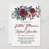 赤フローラ水色落とし披露宴カード 招待状 (正面)