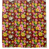 赤フローラ熱帯 シャワーカーテン (正面)