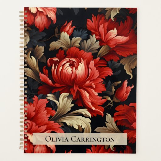 赤フローラ牡丹パタパーソナライズされたーン プランナー手帳 (正面)