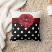 赤フローラ白黒水玉模様ガーリー枕 クッション (ブランケット)