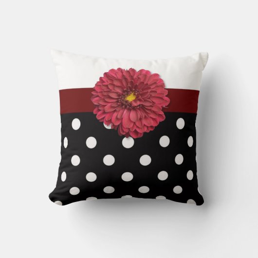 赤フローラ白黒水玉模様ガーリー枕 クッション (正面)