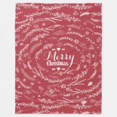 赤フローラ素朴ガーランドクリスマスパターン フリースブランケット (正面)