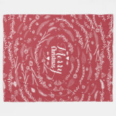 赤フローラ素朴ガーランドクリスマスパターン フリースブランケット (正面(横))