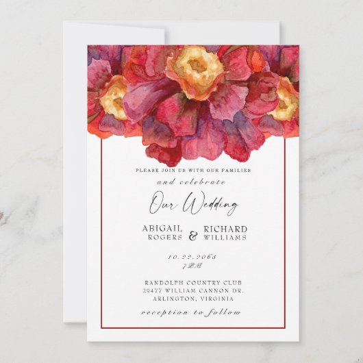 赤フローラ結婚のトスカーナはっきりしたとア鮮やかイスト 招待状 (正面)