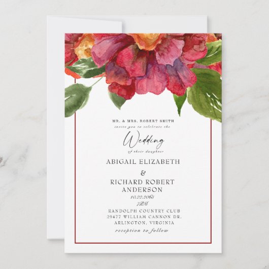 赤フローラ結婚のトスカーナはっきりしたの親 招待状 (正面)