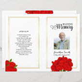 赤フローラ葬儀プログラムテンプレート (正面/裏面)