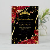 赤フローラ蝶エレガント金ゴールドキンセアニェラ 箔招待状 (立ち正面)