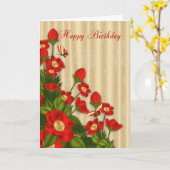赤フローラ誕生日グリーティングカード カード (黄色い花)