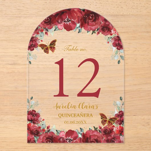 赤フローラ金ゴールドキンセアニラXV 16表番号 アクリル招待状 (正面)