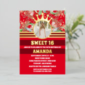 赤フローラ金ゴールド王女Sweet 16写真 箔招待状 (立ち正面)
