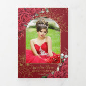 赤フローラ金ゴールド蝶キンチェニェラ15写真 三つ折り招待状 (カバー)