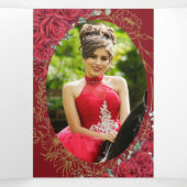 赤フローラ金ゴールド蝶キンチェニェラ15写真 三つ折り招待状 (内部中)