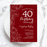 赤フローラ40th誕生日パーティー 招待状<br><div class="desc">レッドホワイトフローラ40th誕生日パーティの招待状。ボタニカルモダンアウトラインスケッチのアクセントとタイポグラフィスクリプトフォントを特徴とするミニマルデザイン。トレンディーシンプル招待状カードは女性の日スタイリッシュお祝いに最適。任意のカスタマイズ年齢にすることができる。印刷されたZazzle招待状または即時ダウンロードのデジタル印刷可能なテンプレート。</div>