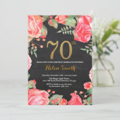 赤フローラ70番目の誕生日招待状金ゴールドグリッター 招待状 (スタンド正面)