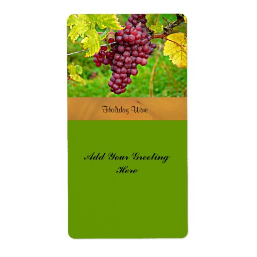 赤ブドウ付きホリデーワインラベルテンプレート ラベル (正面)