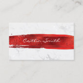 赤ブラシストローク銀白色フォイル大理石 名刺 (正面)