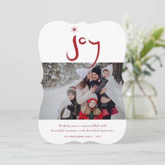 赤ブラシ仕上げジョイ書道スタークリスマスフォト シーズンカード (スタンド正面)