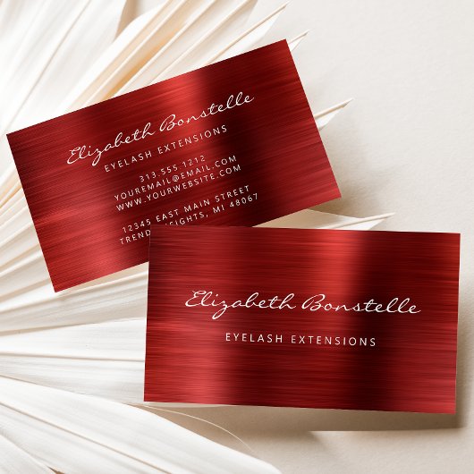 赤ブラシ仕上げメタルスクリプトラッシュエクステンション 名刺