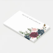 赤ブルゴーニュと青エレガント水彩の花 ポストイット (アングル)