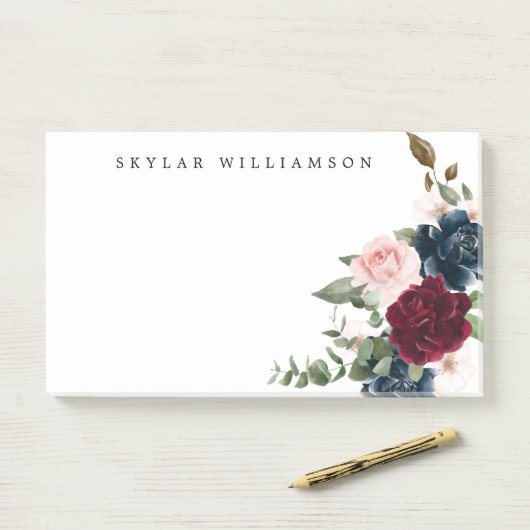 赤ブルゴーニュと青エレガント水彩の花 ポストイット (デスク)