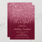 赤ブルゴーニュグリッターシックグラデーションガールベビーシャワー 招待状 (正面/裏面)