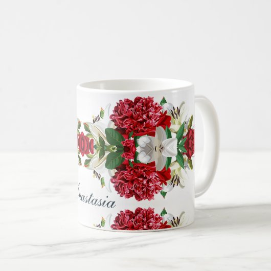 赤ブルゴーニュフローラ水の色をパーソナライズ コーヒーマグカップ (正面右)