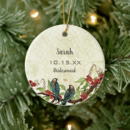 赤ブルゴーニュヴィンテージラブバード母の花嫁 セラミックオーナメント